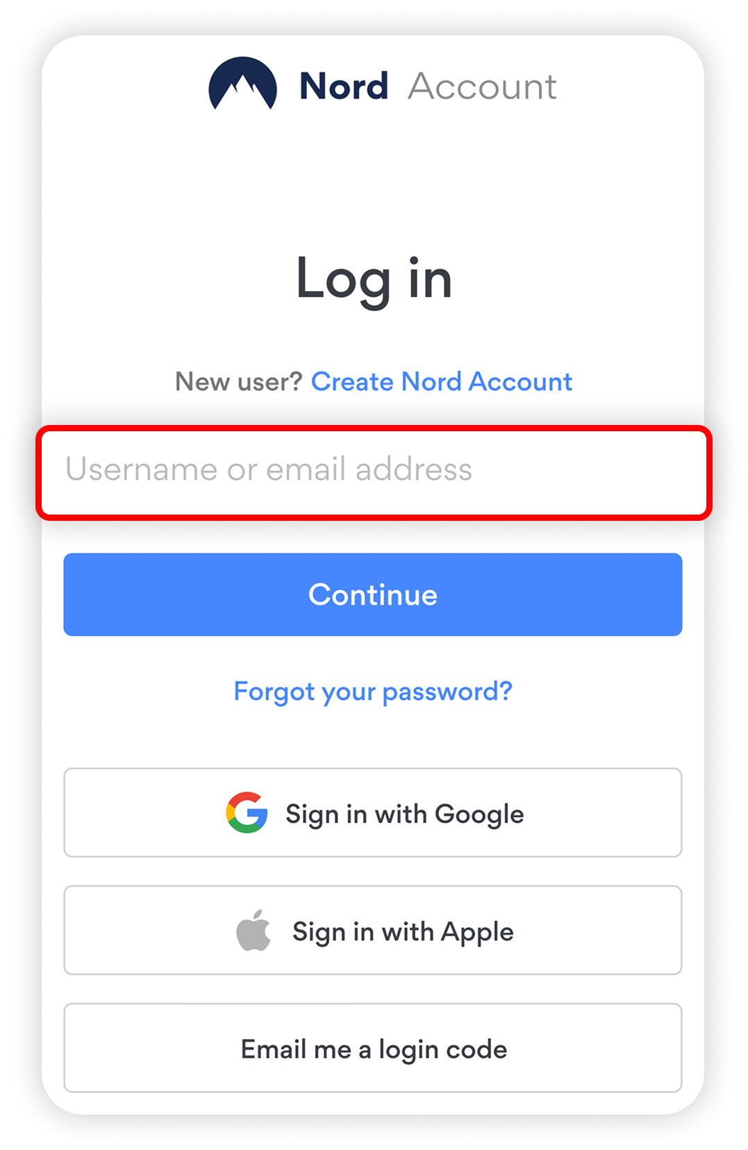 View of NA login, username button is highlighted.png