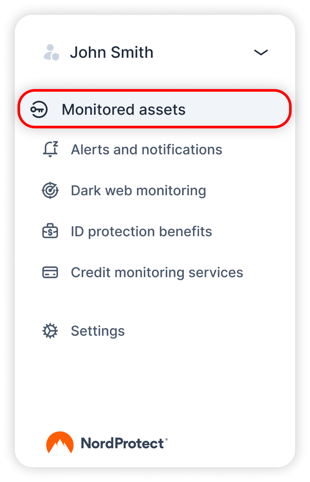 View of NordProtect dashb, monitored assets button is highlighted.png