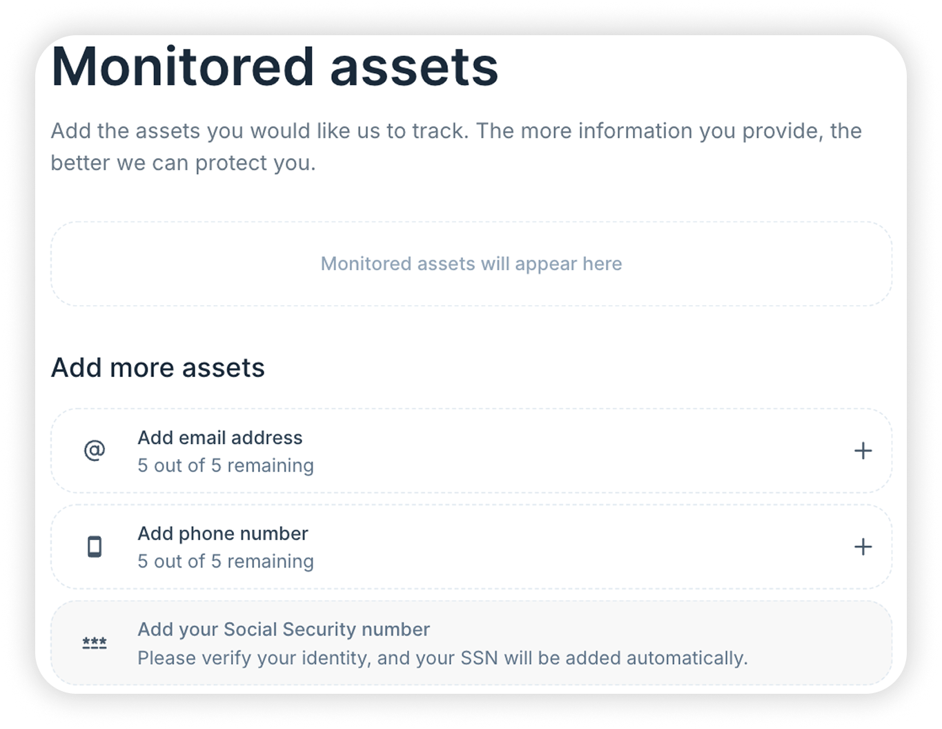 View of NordProtect's monitored assets tab, empty state full.png