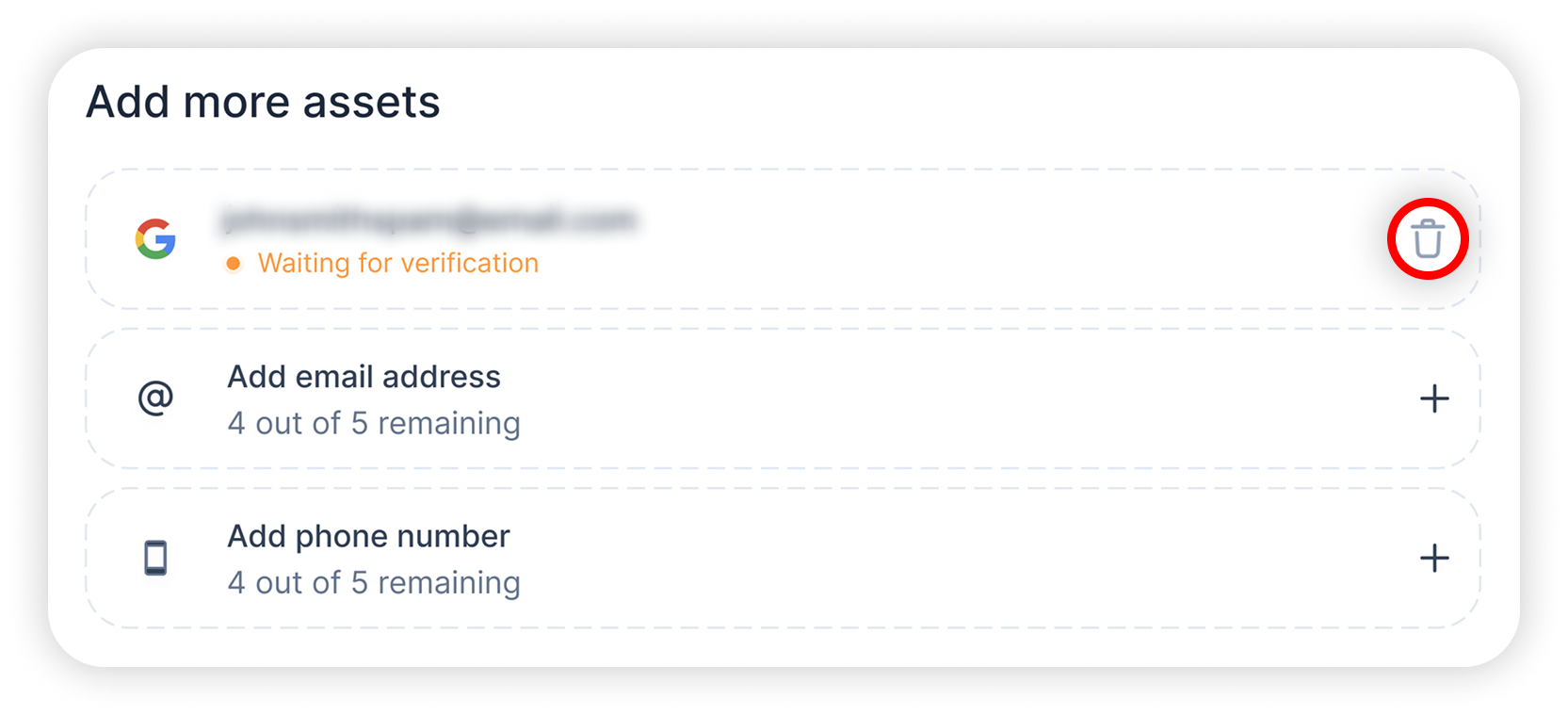 View of NordProtect monitored assets tab, deletion button is highlighted.png