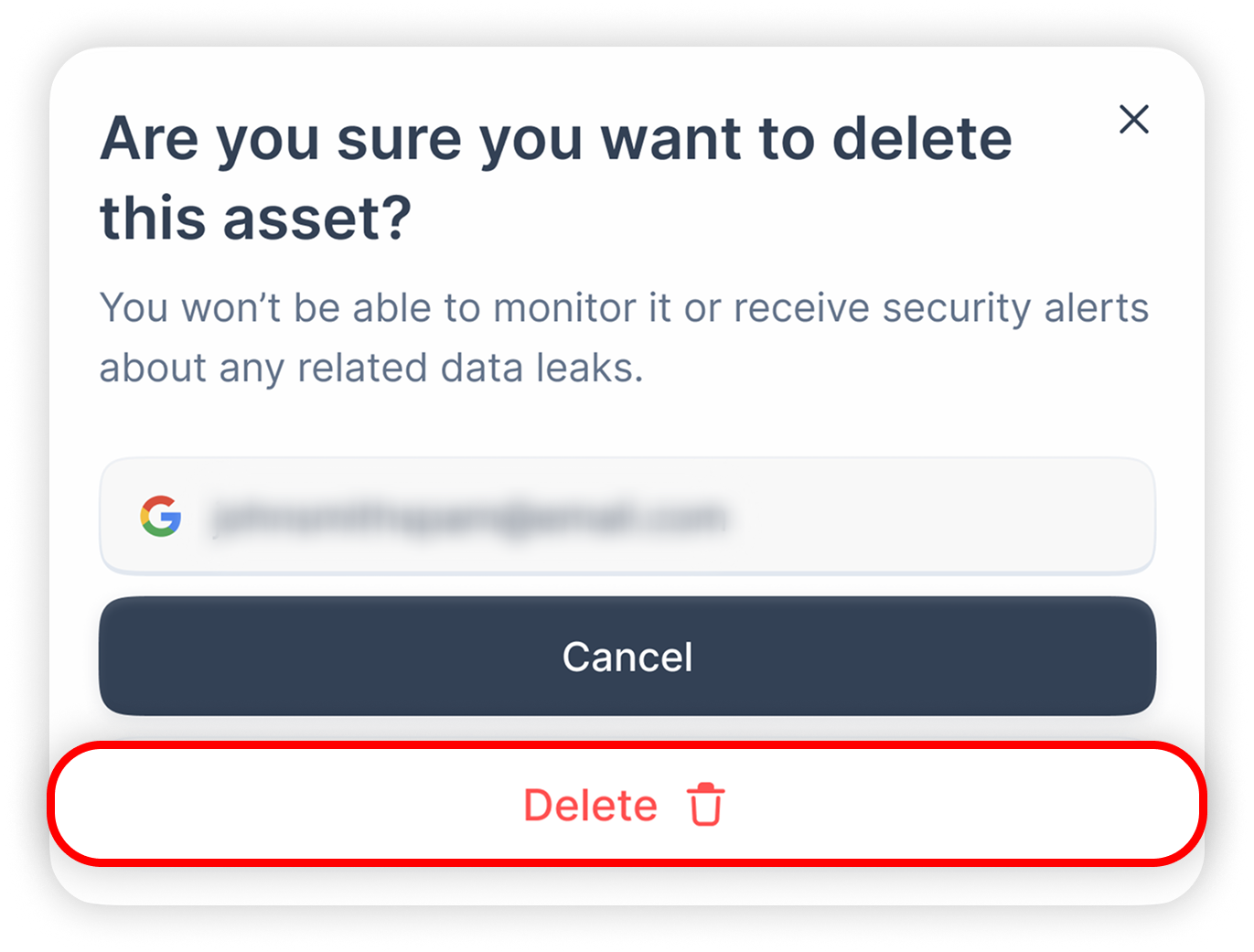 View of NordProtect monitored assets deletion tab, delete button is highlighted.png