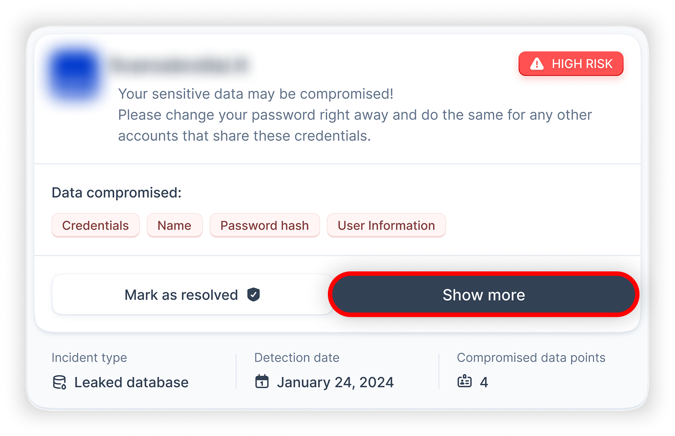 View of NordProtect's dark web monitoring tab, show more button is highlighted.png