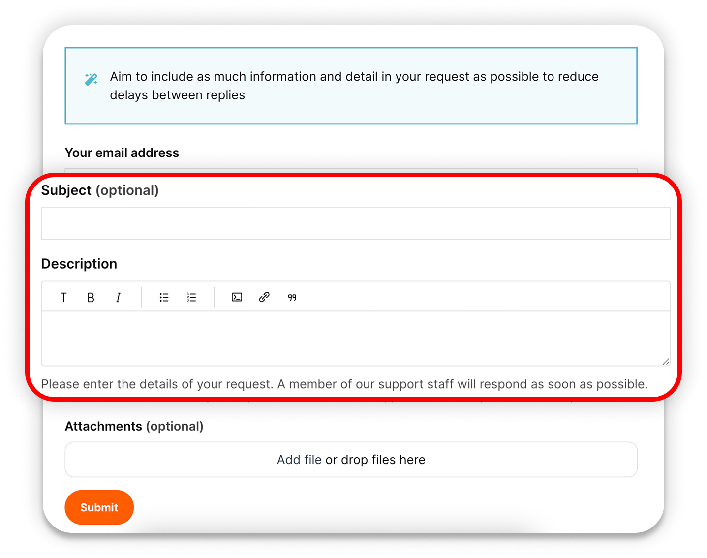 View of NordProtect support request, subject and description fields are highlighted.png