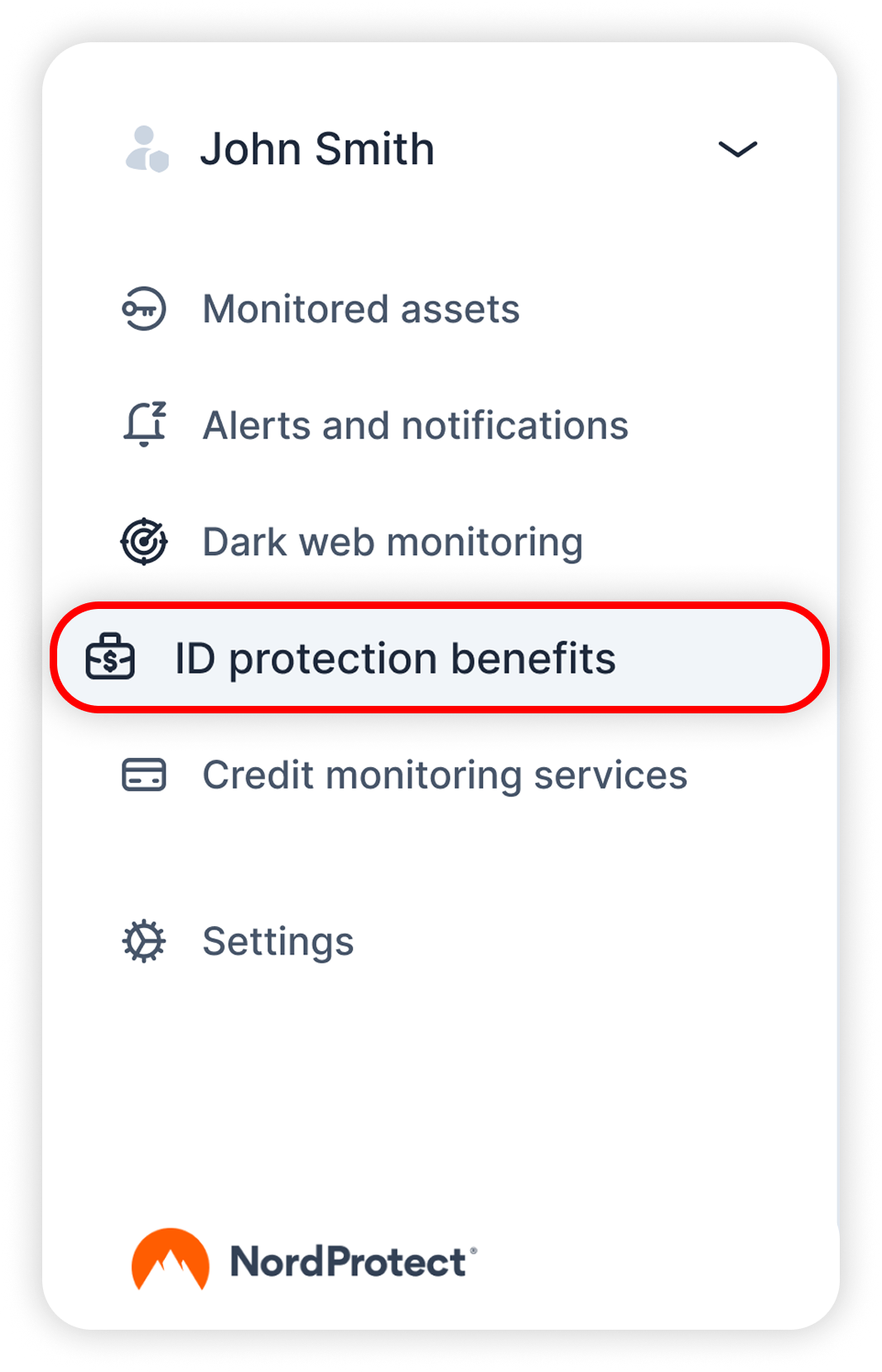 View of NordProtect's dashb, ID protection benefits tab is highlighted.png